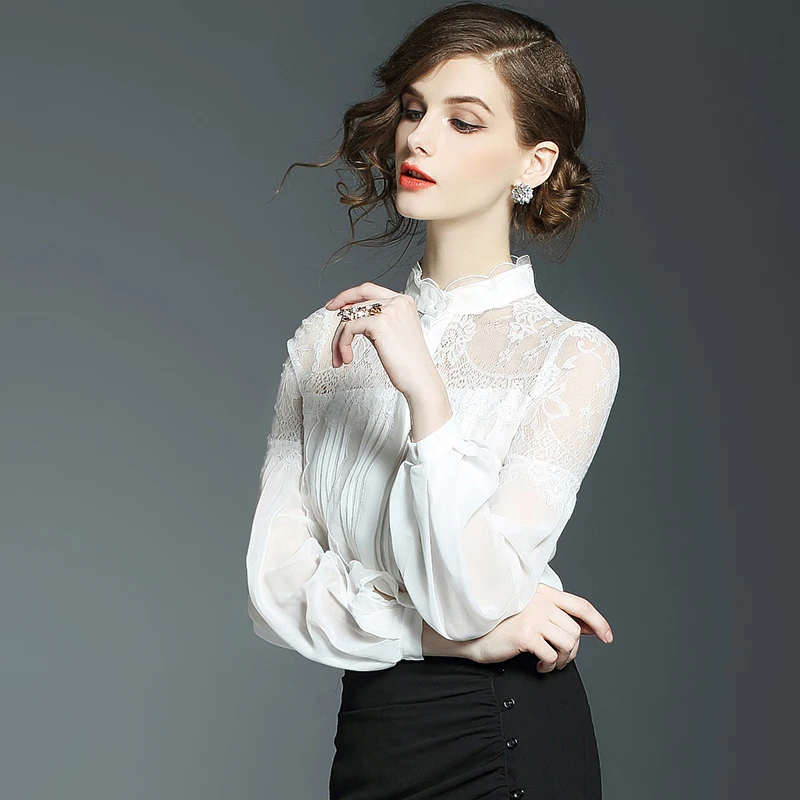 

Black Shirt Women Clothes 4040 Spring Elegant Lace Blouse Long Sleeve Chiffon Blouse Women Tops blusa feminina EV4L4546-