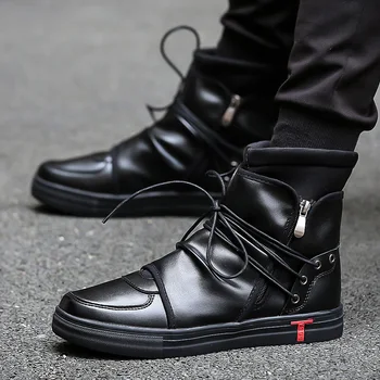 

Rommedal shoes Men Leather White Black High Top Brands Ankle Work Dress Male Low Heel Oxfords Boots autumn boots Men shoes 2019