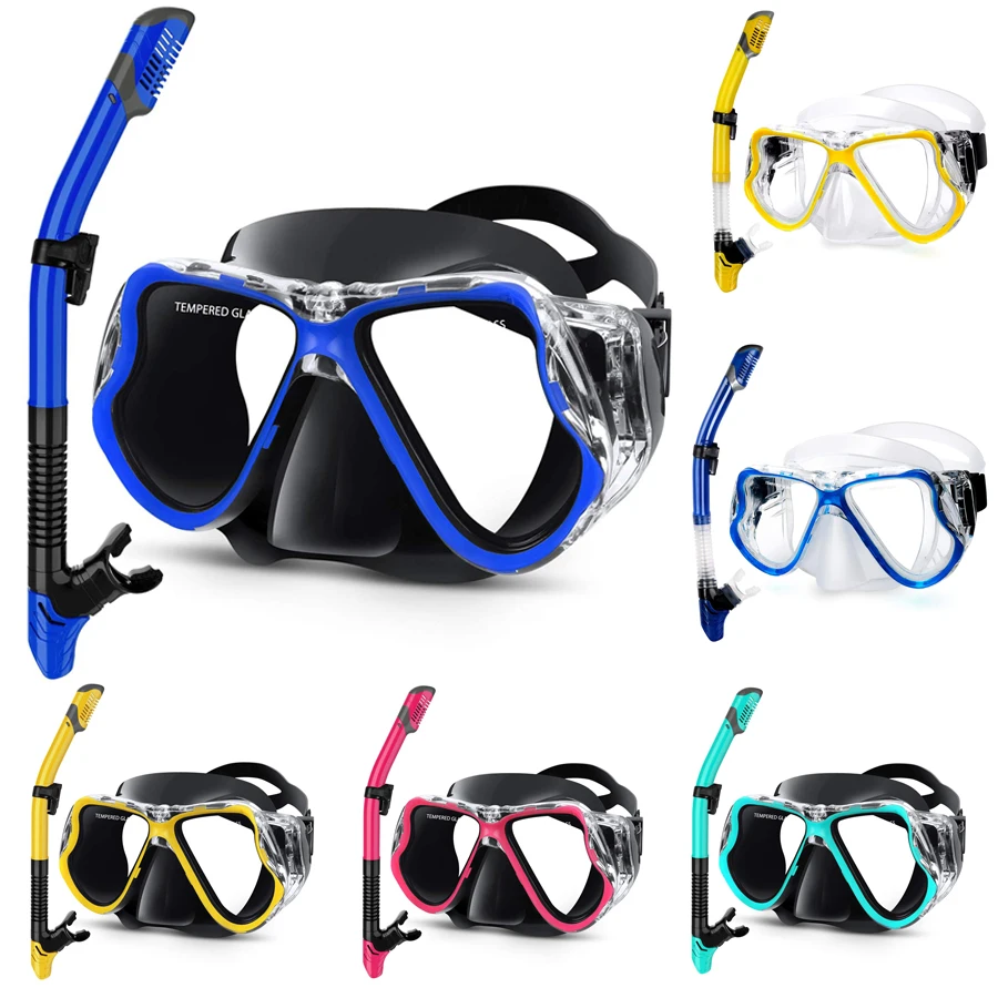 Anti-fog Diving Mask Snorkel Tube Set for Adult Professional Snorkel Full Breath Tube Gear Underwater Swim Goggles Equipment