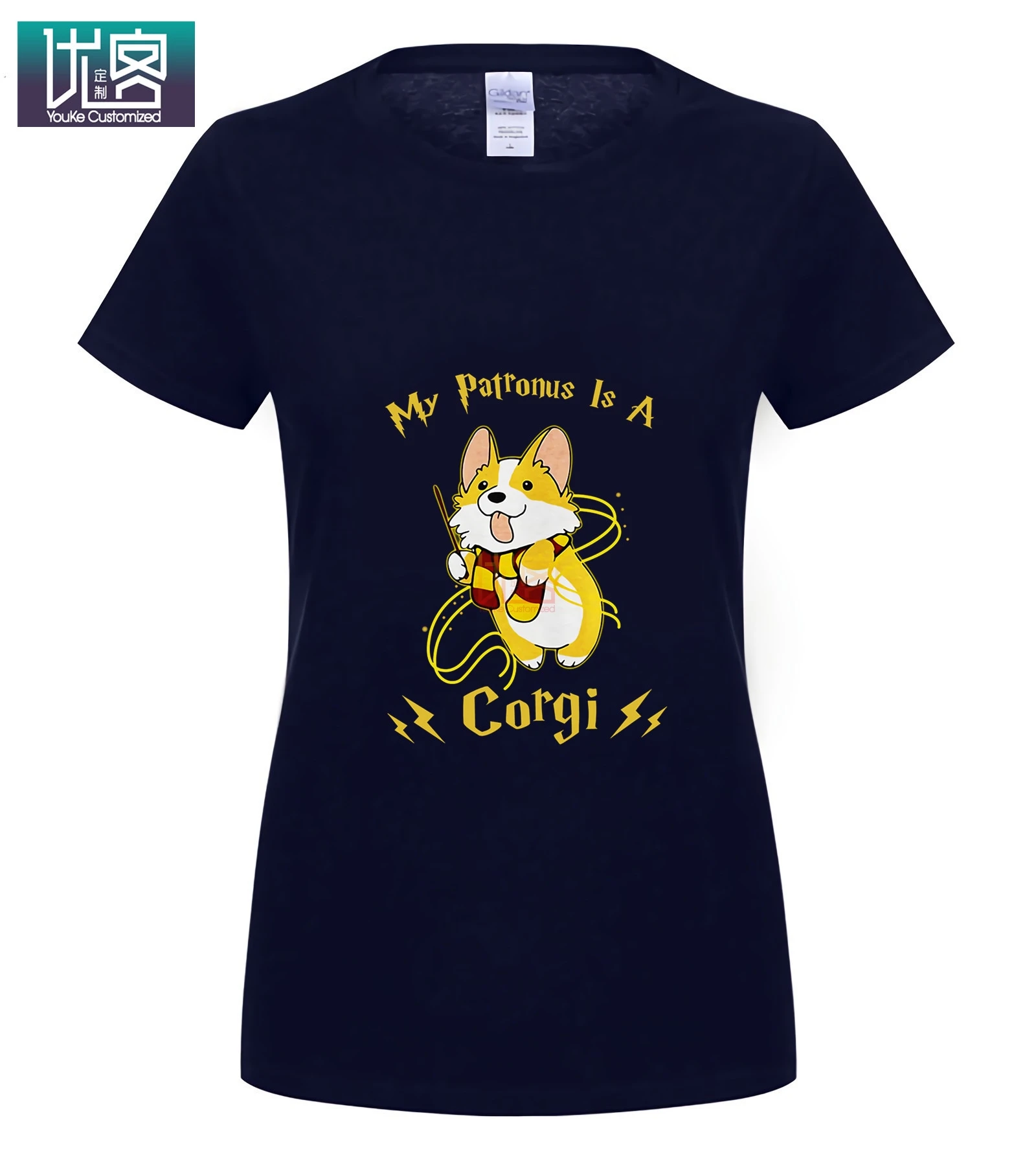 My Patronus Is Corgi,, летняя мужская футболка с коротким рукавом, хлопковая футболка, подарок, повседневные футболки, хлопок, одежда, футболка - Цвет: women navy