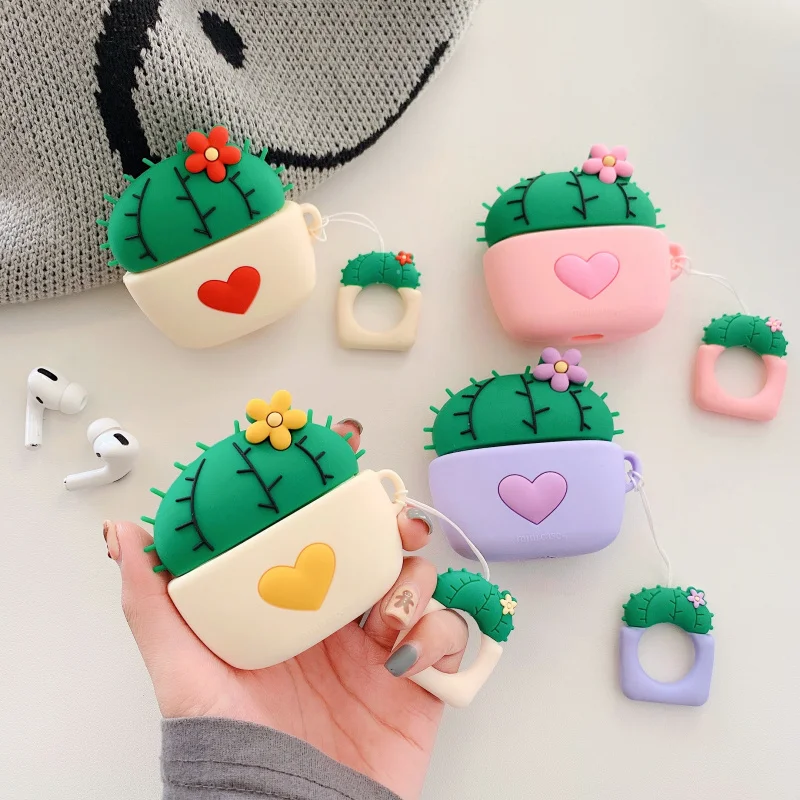 3D силиконовый чехол для Airpods Pro Cute Love heart cactus Bluetooth наушников Airpod Чехол AirPods 1 2 3 Funda |