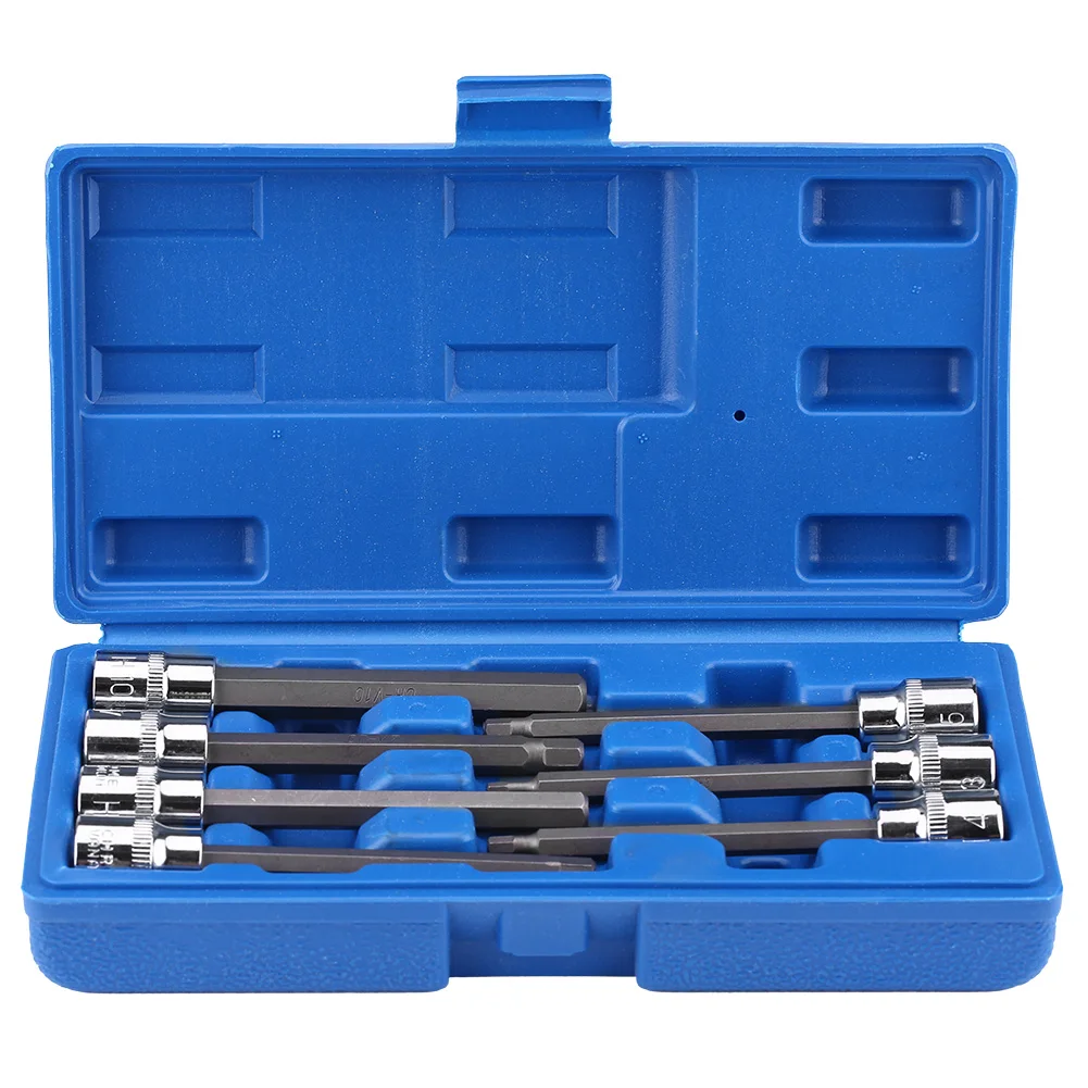 

7-pieces Extra Long Chrome Vanadium Steel Hex Bit Socket Set with 3/4/5/6/7/8/10 mm Drive Repair Tool Kit Silver