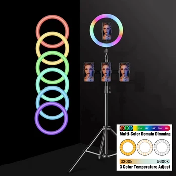 

10 inch 3 phone Holder Photography Lighting 3200-5600k Dimmable LED RGB Video Ring Light Selfie Vlog Youtube Live Streaming