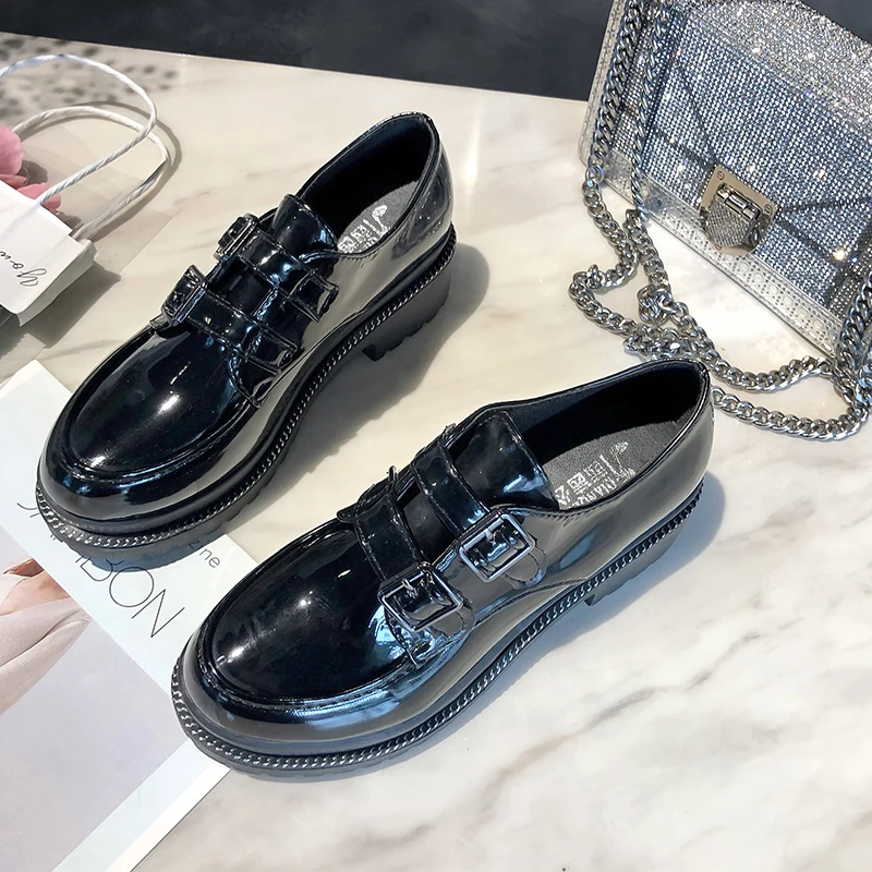 Koop Vintage Schoenen Zwarte Schoenen Vrouwen Platform Hoge Hakken Schoenen Slip On Oxfords Vrouwen Mode Vrouwen Schoenen Comfort 2019 Herfst Winter