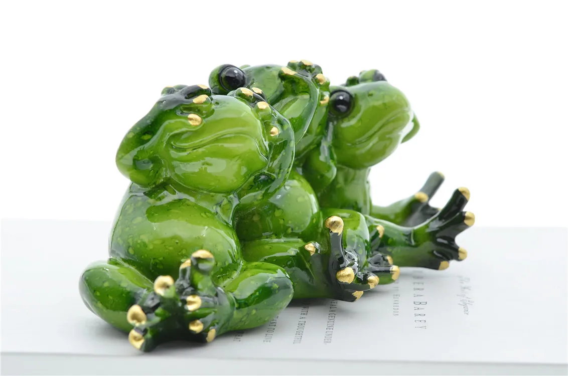 MYBLUE Kawaii Dont Talk Dont Listen Dont Look Frog Figurine Miniature Fairy Garden Nordic Home Room Decoration Accessories