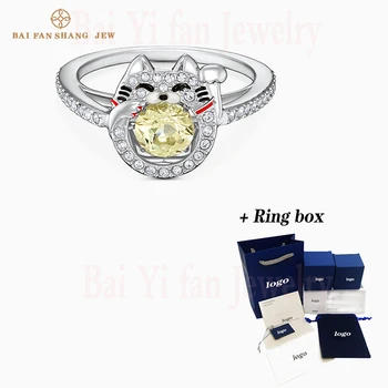 

Fashion SWA New SPARKLING DANCE CAT Ring Lucky Cat Suspension Jumping Yellow Crystal Girlfriend Engagement Ring Romantic Gift