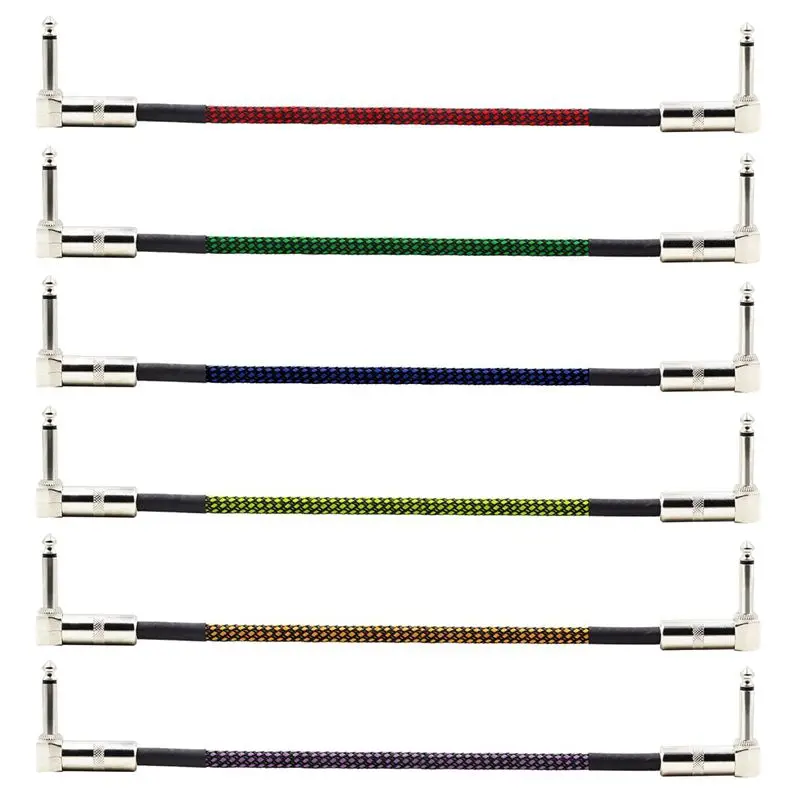 Guitar Patch Cable with 1/4 inch Right Angle Plugs 6 Colors,Tweed Woven Jacket,1 Feet/0.3Meter,6 Pack