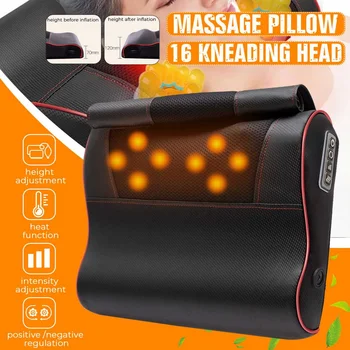 

Multifunction Neck Shoulder Massage Pillow Adjustable Height Dustproof Infrared Heating Massage Shiatsu 16 Head 4 Button