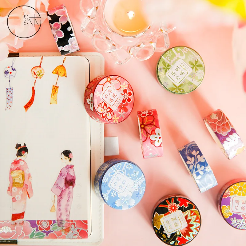 6 видов конструкций смешанные деликатные японские цветочные модные васи ленты набор 15 мм * 3 м Бесплатная доставка