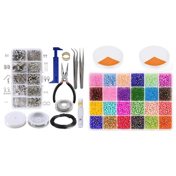 

2 Set Jewelry Making Kit: 1 Set 10 Grid Repair Tool with Accessories & 1 Set 9000 Pcs Bracelet Beads