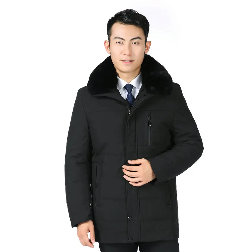 Зимняя мужская теплая пуховая Базовая куртка, черный армейский зеленый меховой воротник, стеганая подкладка, съемная пуховая парка, пальто, мужское плотное пальто - Цвет: Черный