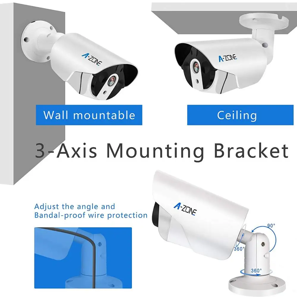  A-ZONE POE IP Camera 1080P Outdoor Waterproof ONVIF Audio Record H.264 2.0MP P2P Home CCTV Security - 4.00022E+12