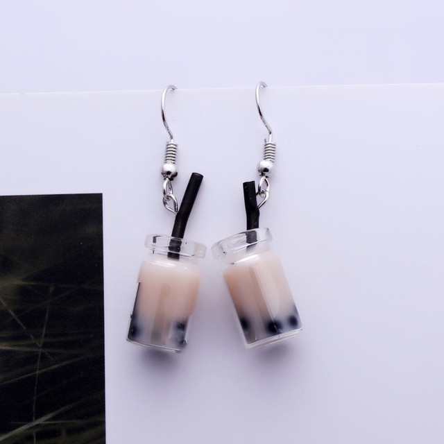 Creative Unique Bubble Tea Drop Earrings for Women Personality Milk Tea Drink Earring Funny Party Jewelry Girl Gift