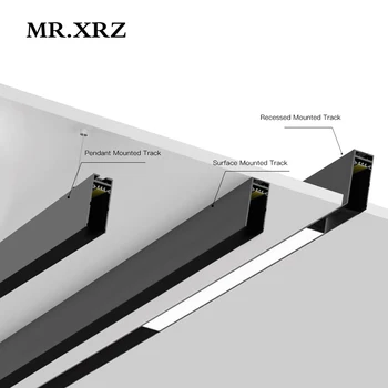 

MR.XRZ 1m DC 24V Recessed Surface Pendant Aluminum Magnet Track Rail For LED Lamps Ceiling Rail System Magnetic Track Lighting