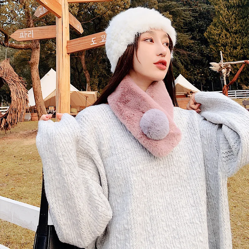 Brand Solid Women Cashmere Fur Scarves Winter Thicken Warm Pashmina Shawls Wraps Female Knitted Wool Long Scarf Bandana