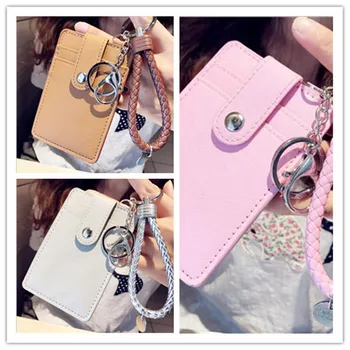 

Hot Sale Three-card Multi-bit Card Holder with Snap Button Bus Card ID Holder Bank Card Holder Keychain Soft Leather Card Holder