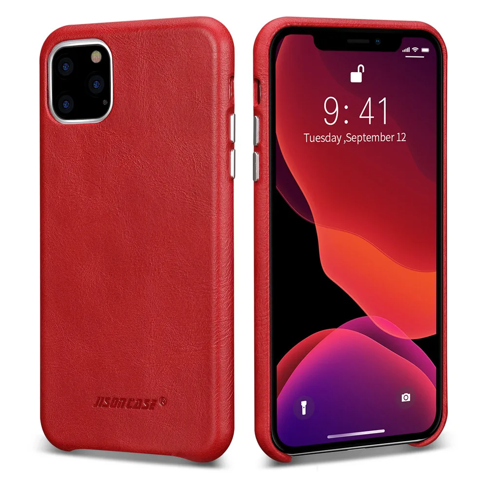 Jisoncase кожаный чехол для iPhone 11Pro MAX, ультра тонкий чехол из натуральной кожи, противоскользящий мягкий захват, устойчивый к царапинам чехол - Цвет: Red