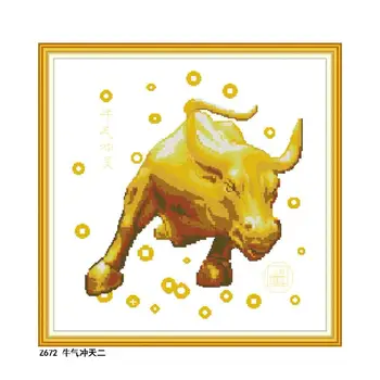 

Joy Sunday Chinese Style Bullish 2 Cross-Stitch Set Children Hand Made DIY Embroidery Kits for Home Decor and Surprise Gift