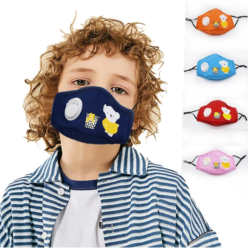 

PM 2.5 Anti-fog Activated Carbon Mask Cartoon Bear Pure Cotton Cloth For Children With Valve Anti-haze Mask With 1 Filter