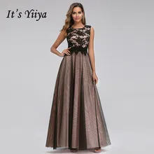 It's Yiya вечернее платье плюс размер o-образным вырезом женские вечерние платья а-силуэта Кружевное Платье de Soiree с элегантным верхом длинное формальное платье C433