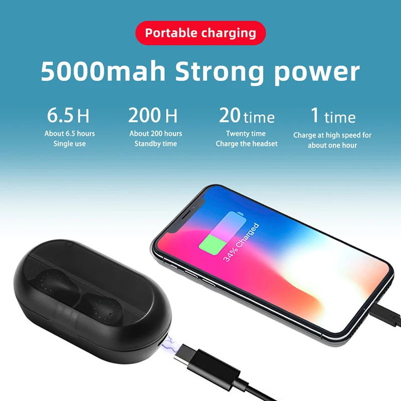 TWS Bluetooth наушники, беспроводные наушники IPX7, водонепроницаемые наушники для игр, Спортивная гарнитура, светодиодный дисплей, 5000 мА/ч, внешний аккумулятор