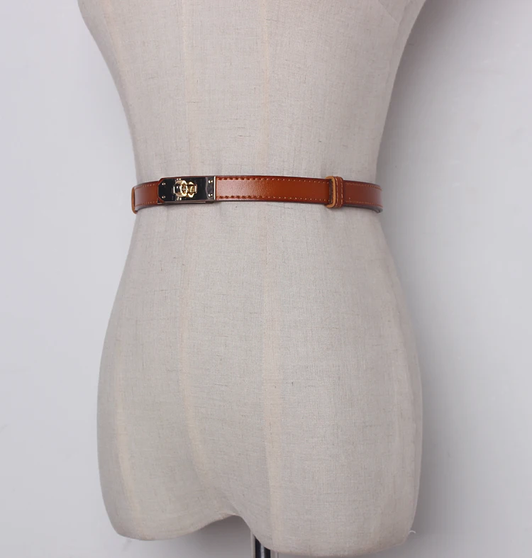 Дизайнерский женский ремень с двойной пряжкой, простой стиль, тонкий пояс для джинсов, Универсальный женский ремень, высокое качество - Цвет: Светло-коричневый