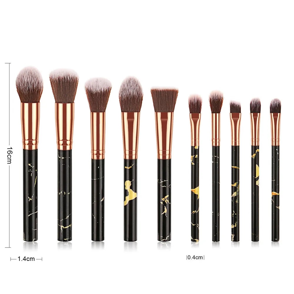 BLACK Gold 10Pcs Makeup Brushes Set marble handle For Eyebrow Eyeshadow Foundation Concealer Contour Powder eyelash Blending brush T10188 - Handle Color: BLACK Gold