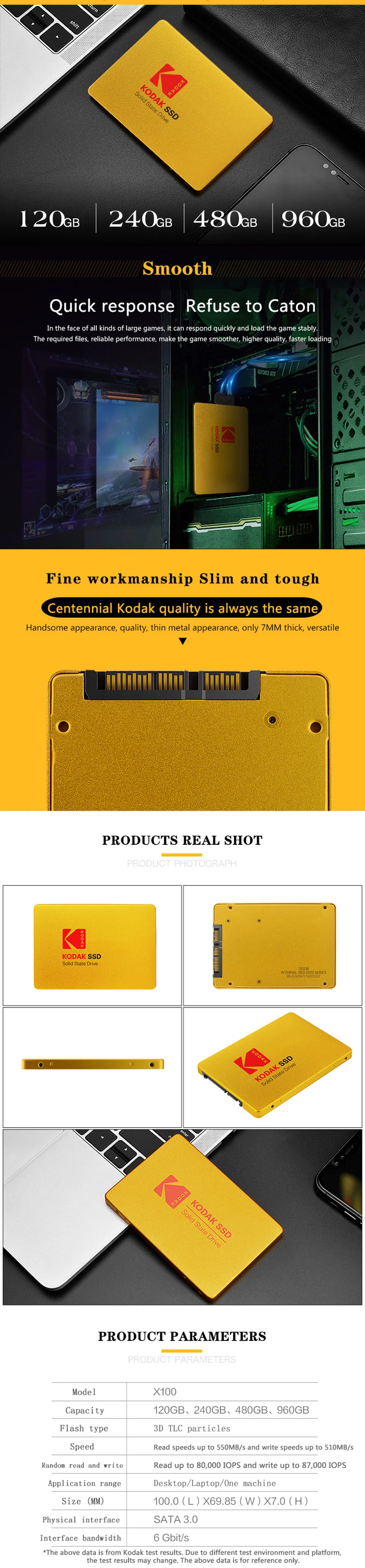 KODAK X100 SSD жесткий диск 128 ГБ внутренний SSD 240 ГБ жесткий диск для ноутбука 480 ГБ 960 ГБ SATA SSD 2,5 жесткий диск 240 ГБ