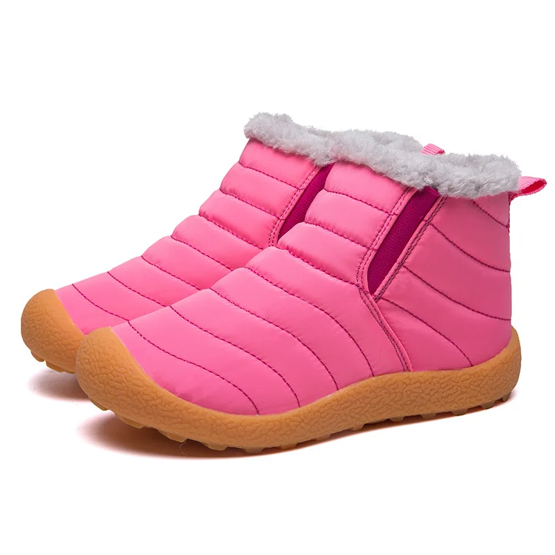 

kids winter warm hot plush ankle snow boots slip on non slip boys girls unisex big size30-37 children student school cotton shoe