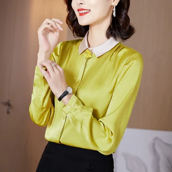 

COIGARSAM Full Sleeve Shirt Womens tops New Spring Turn-down Collar Women shirts Orange Red Green Yellow 1933