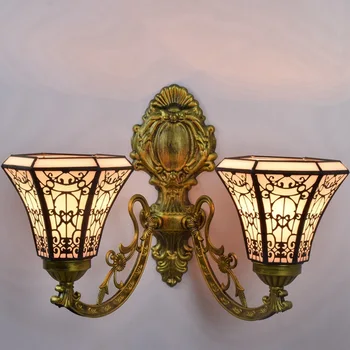 

European style retro corridor double head wall lamp Arabic style color glass living room dining room color glass lamp
