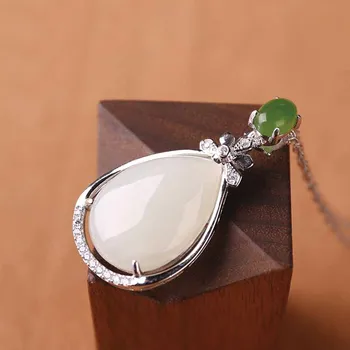 

Natural jade and Tianyu pendant women's silver-encrusted jade jade drop jade pendant jade pendant silver necklace gift