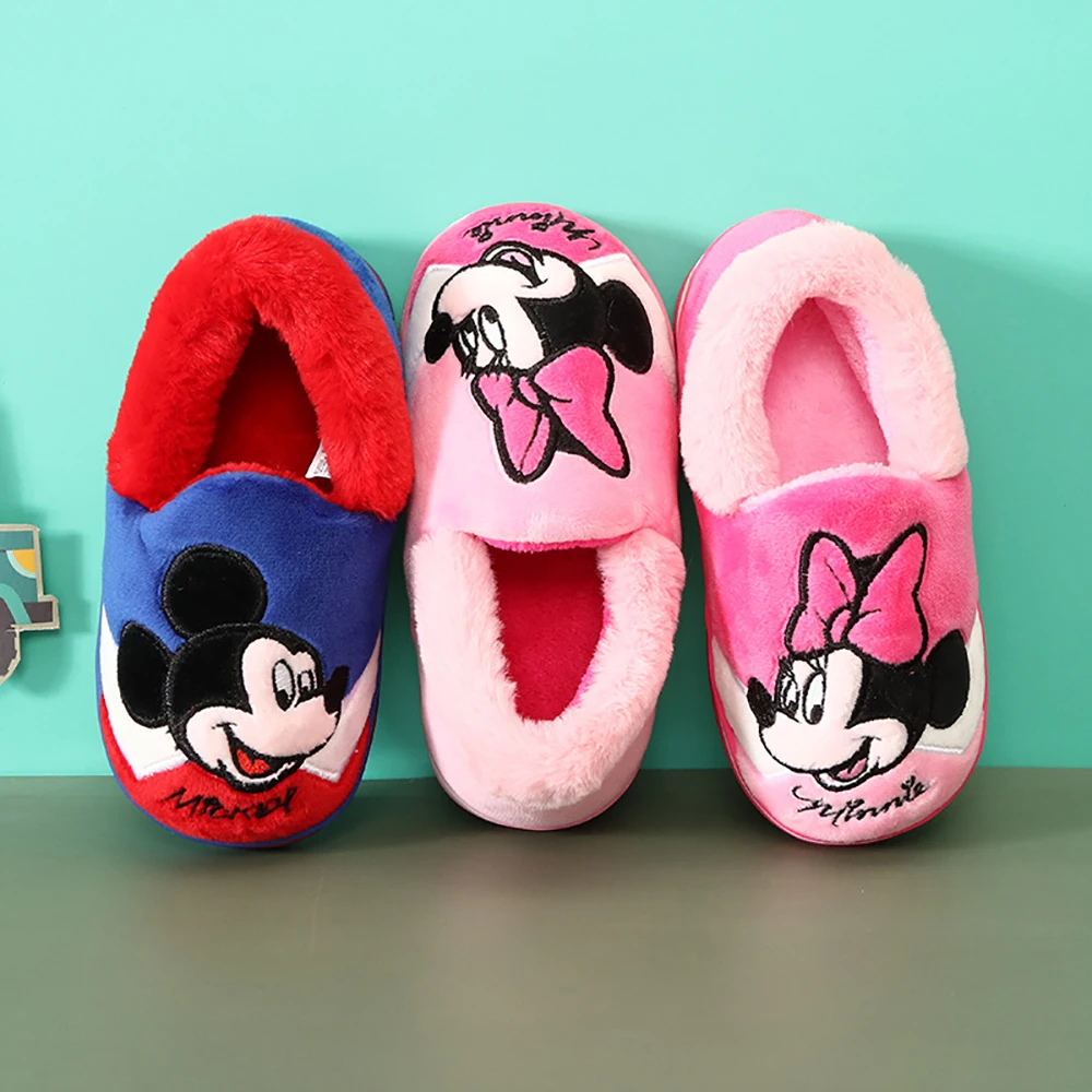 Disney Baby Kid Home Cotton Slippers For Girl Boy Mickey Minnie Mouse Prints Indoor Shoes Children Casual Nonslip Winter Slipper