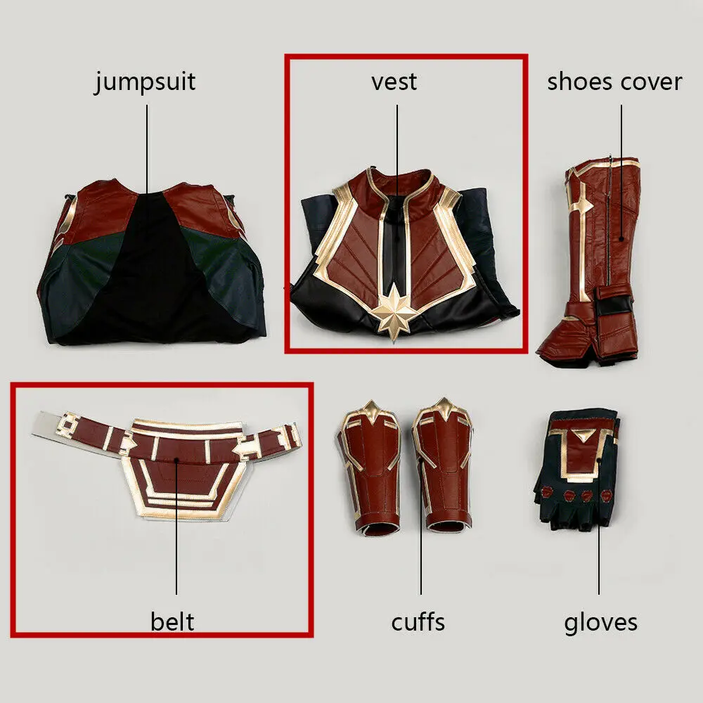Vest and belt Костюм капитана Марвел для косплея Carol Danvers костюмы супергероя для Хэллоуина Ms. Marvel комбинезон для косплея COSPLAYONSEN - Цвет: Vest and belt