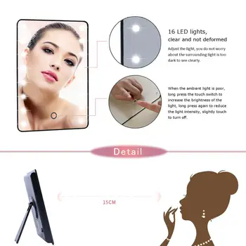 

Adjustable 16 LED Light Makeup Mirror Touch Screen Square Vanity Desk Stand Cosmetic Mirror Lady Girl Beauty Make Up Tool