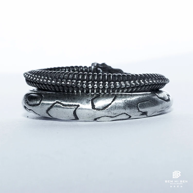 

BEM HI BEN Men'sWomen's Ouroboros skeleton Snake ring 925 sterling silver Original design Hand made dark punk biker