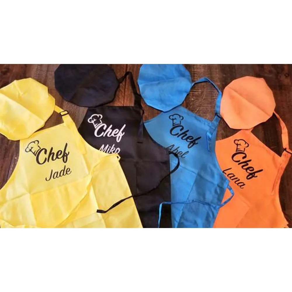 Name Kids Creative Kitchen Apron Birthday Party Baking Apron Hat Set Personalized Chef Unique Children's Day Gifts