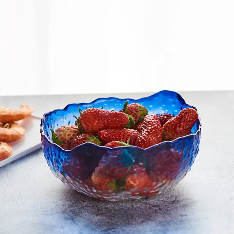 Japanese Style Chrysostom Transparent Glass Bowl Large Size& Vegetable Fruit Salad Bowl Creative Irregular Hammer Special Shape