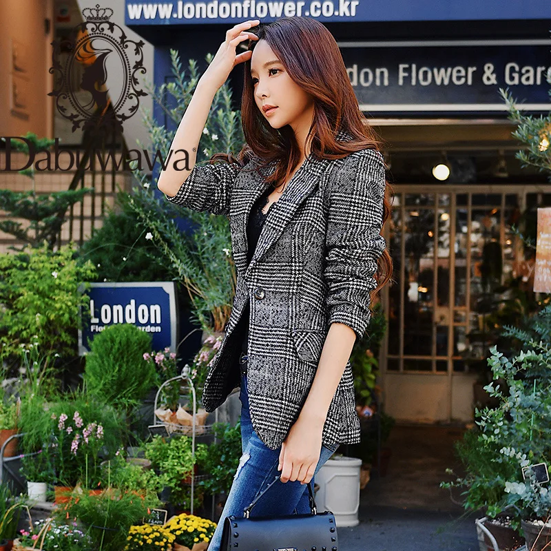 

Dabuwawa Elegant Autumn Winter Plaid Women Blazer Coat Causal Long Sleeve Coat Office Ladies Pocket Women Suit Blazer D18DLN069