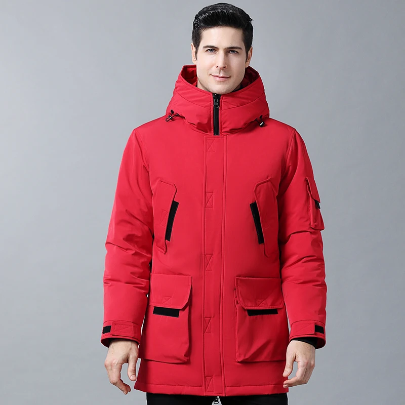 

2019 High Quality Winter Jacket Men Hooded Windproof Waterproof Men's Medium Long Down jacket Parka Coat White Duck Down Jackets