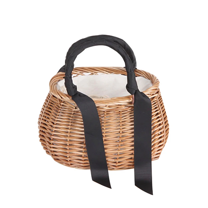 

2019 New Fashion Woven Oval Wicker Handbag Basket Purse Retro Summer Women Straw Tote Bags C55