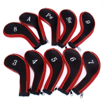 

10P 8 Inch Golf Clubs Iron Set Head overs Red Machine Washable Zipper-designed Protective Cover Numbers Identifcation