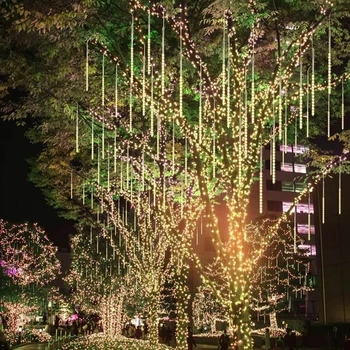 

Upgraded Meteor Shower Rain Lights 30cm 10 Spiral Tubes 60 LEDs Cascading Rain Lights for Wedding Christmas Garden Tree z90
