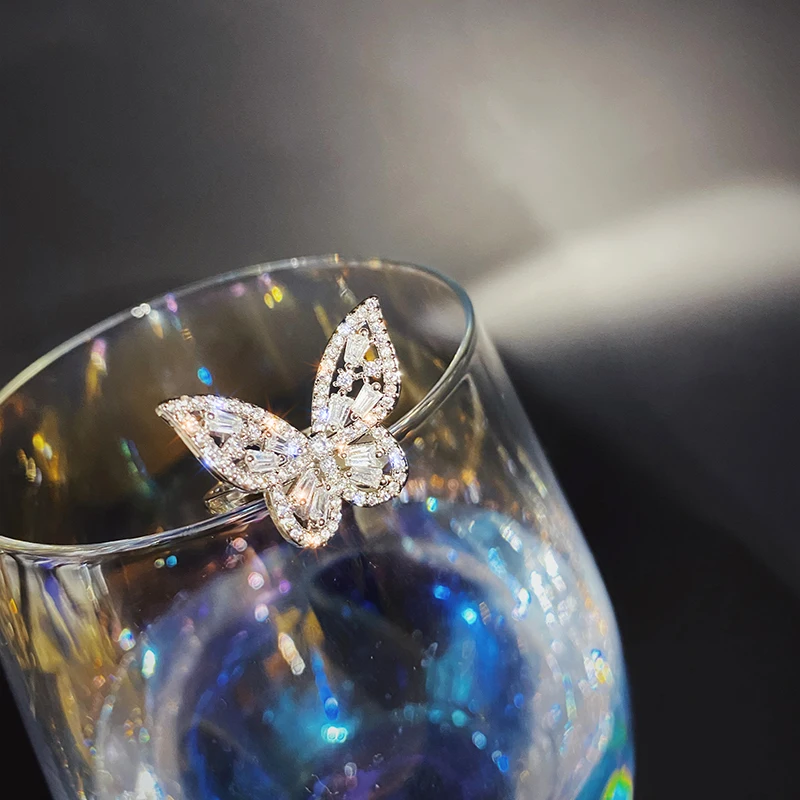 2020 New Design Fashion Jewelry Luxury Copper Inlaid Zircon Ring Opening Cute Butterfly Prom Party Ring for women