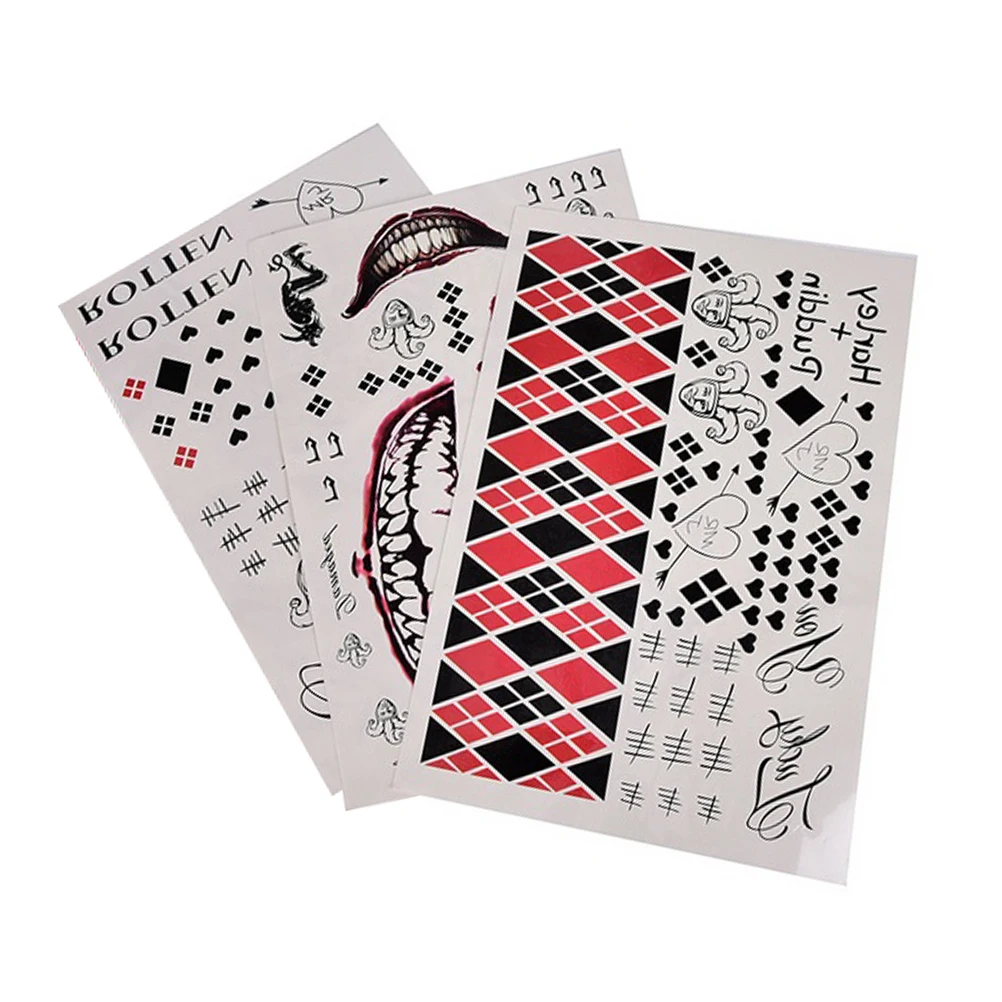 1 sheet Temporary Tattoo sticker Joker Cosplay Tattoos Suicide Squad Costume Halloween Temporary Tattoo Stickers 20*30cm