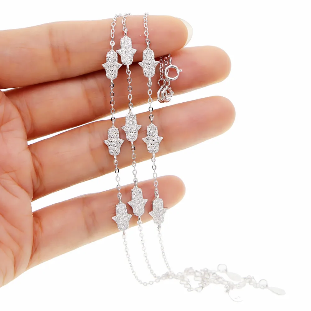 Женский браслет цепочка Fatima Hand Hamsa из стерлингового серебра 925 пробы золотистый