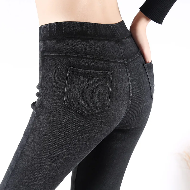 Женские зимние плотные теплые джинсы черные джинсы с высокой талией винтажные Осенние эластичные узкие брюки тонкие женские обтягивающие зимние джинсы
