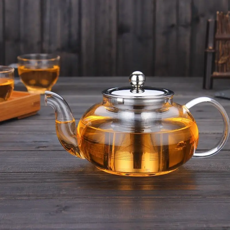 Supply Heat-Resistant Borosilicate Glass Teapot Stainless Steel Liner Filter Tea Kettle Kung Fu Tea Set 600 Ml