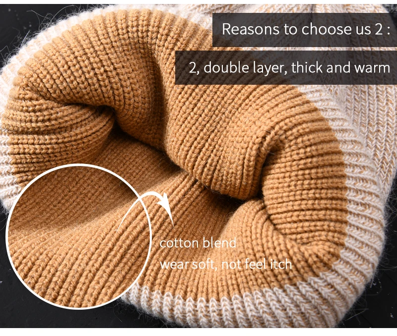 Cashmere Knitted Beanies Thick Warm Ladies Wool Female Beanie Hats