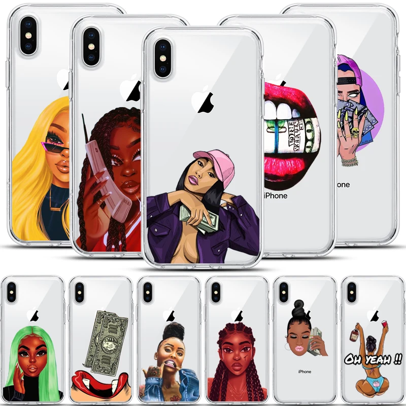 

Funny money making black headed girl's Silicone mobile phone case for iphone 11 11pro 11promax x xs xr xsmax 6 6s 7 8 5 SE 7plus